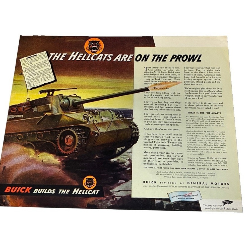 WWII Hellcat Buick Tank Destroyer Vintage Ad 1944 page of Fortune Magazine